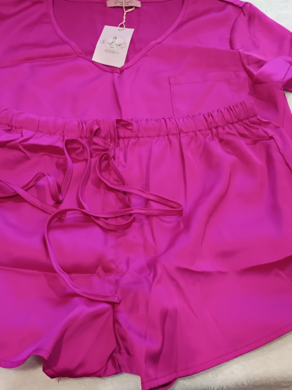 Vera Wang Lavender Label Hot Pink Satin Short Pajama Set